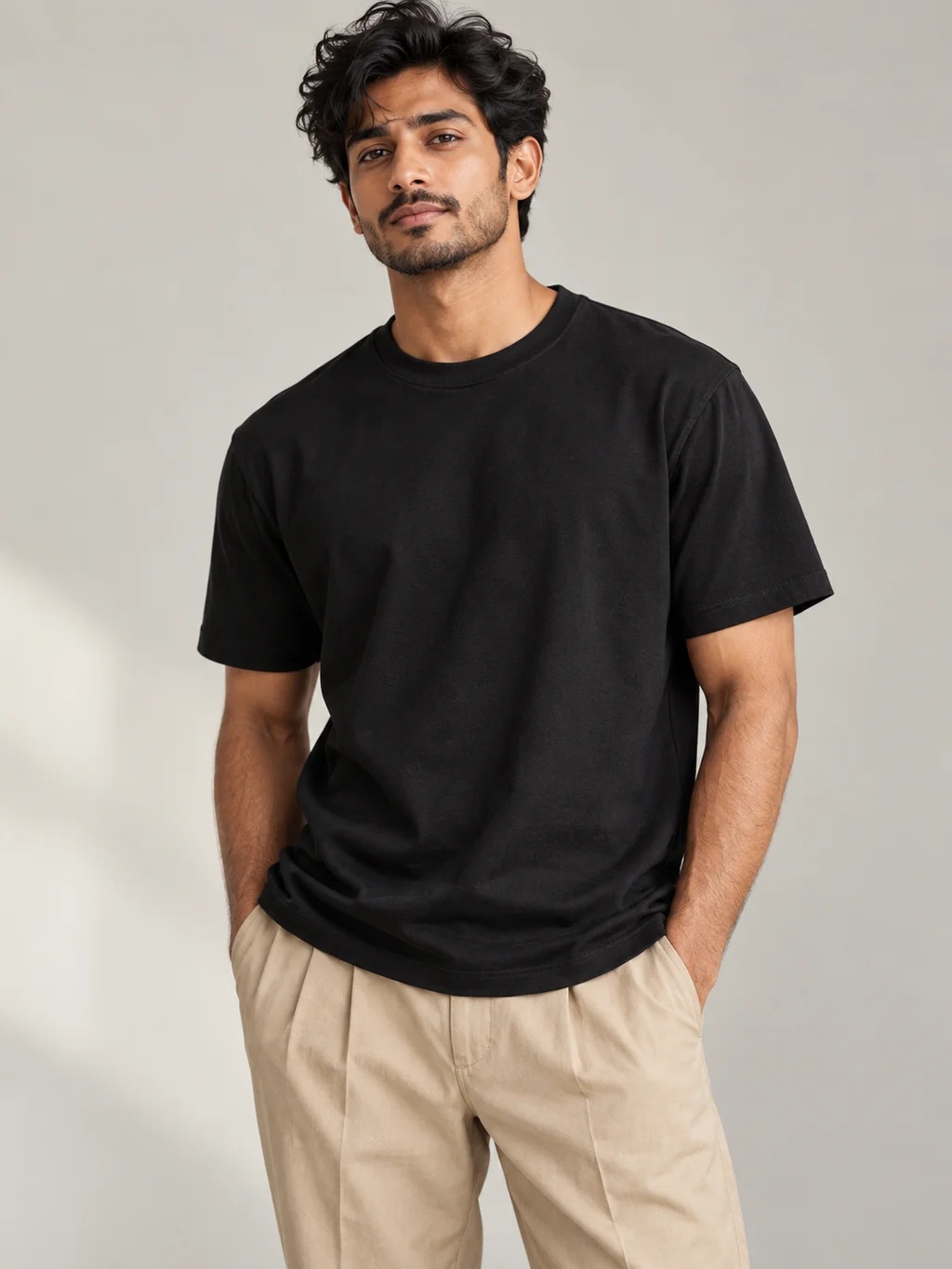 The Everyday Tee in Washed black, worn by a model